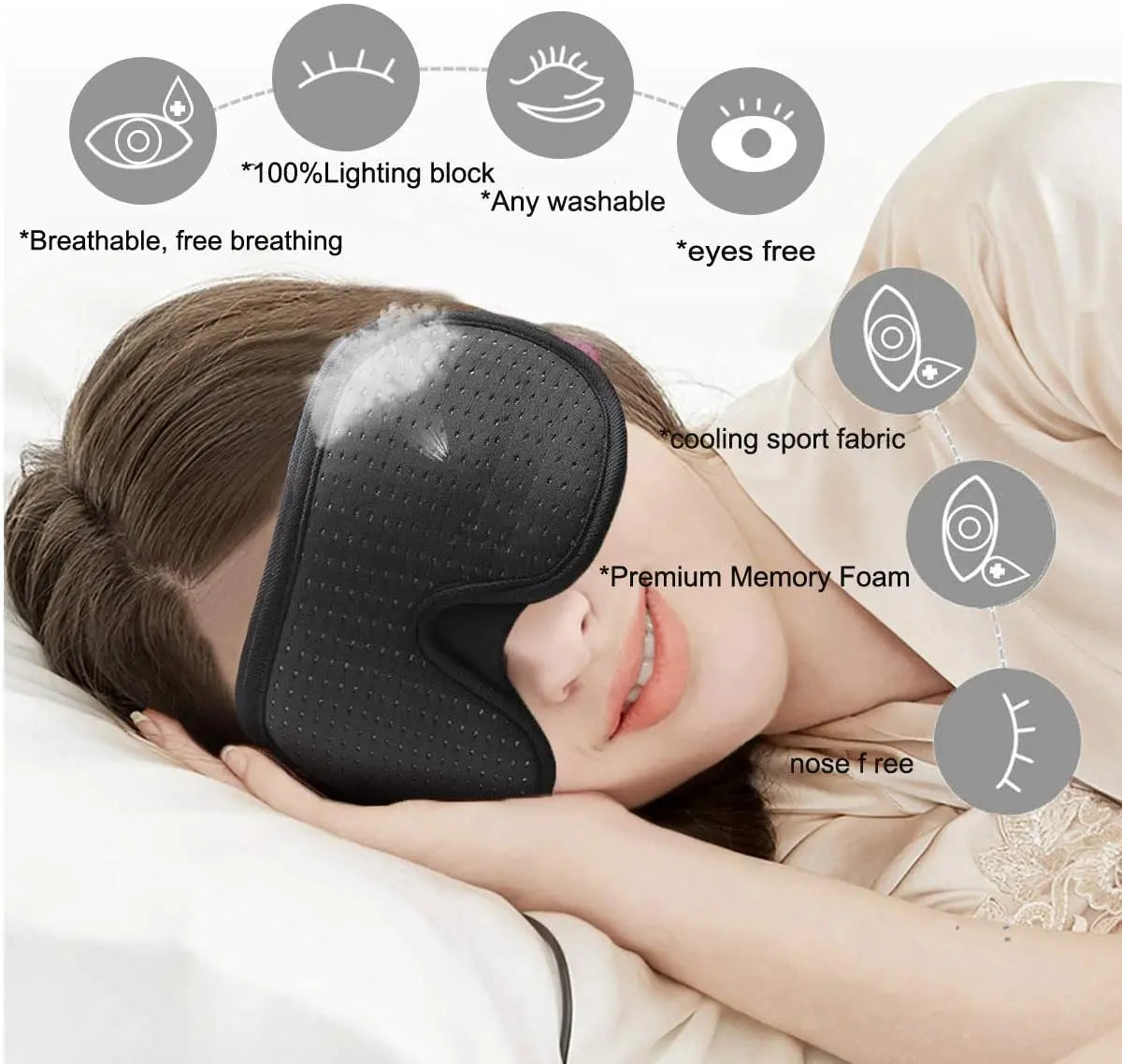 3D Mask for Sleep Eye Mask Lights Blockout Soft Padded Sleeping Fabric Cover Shade Blindfold Eyepatch